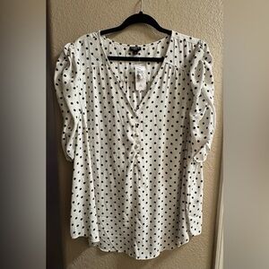 Torrid Black and White Polka Dot Button-Up Blouse